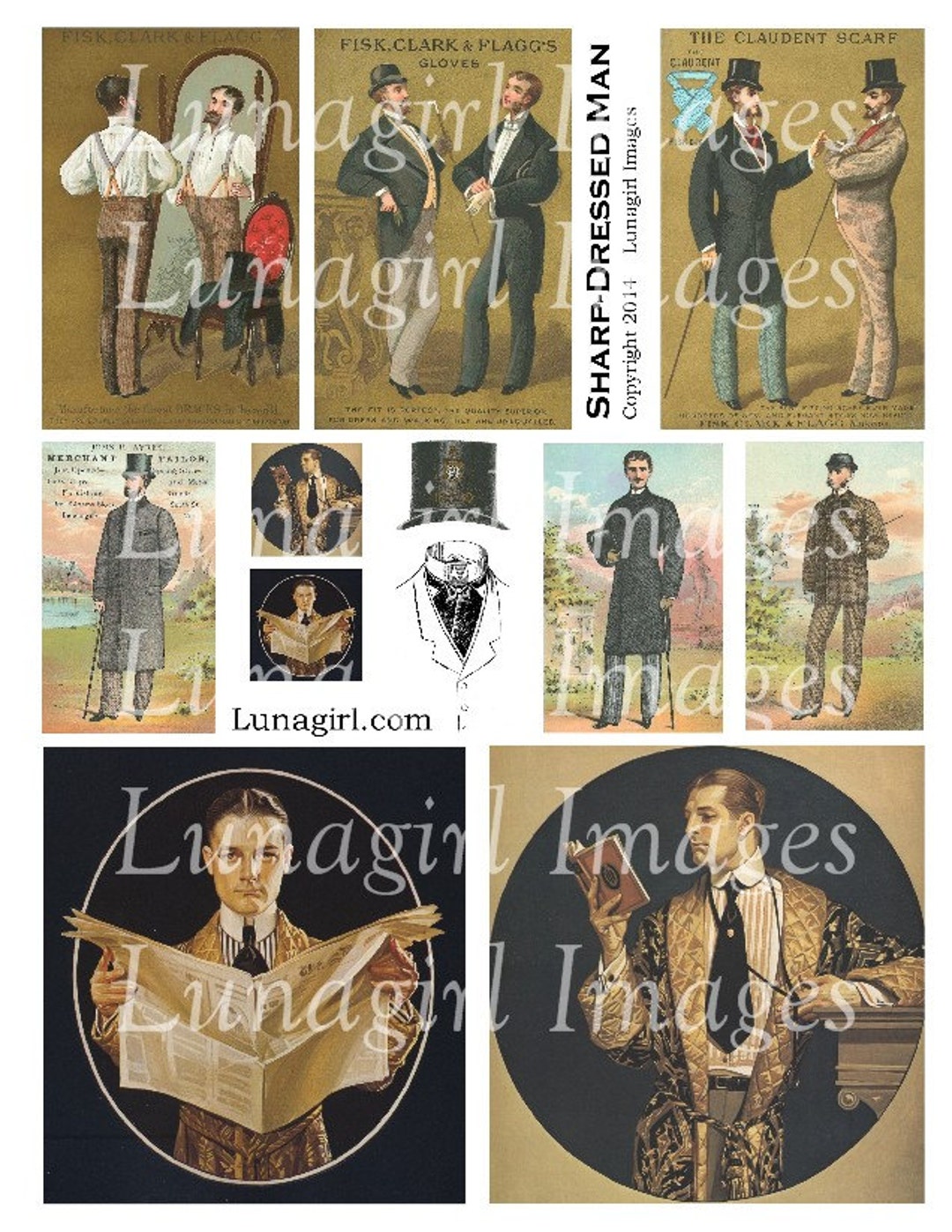 VINTAGE MEN Digital Collage Sheet Victorian Gentlemen 1920s Dapper