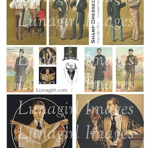 VINTAGE MANNEN digitale collage blad Victoriaanse heren 1920s dappere mode tophat antieke kunst Vader Vaderdag kaart vintage ephemera DOWNLOAD