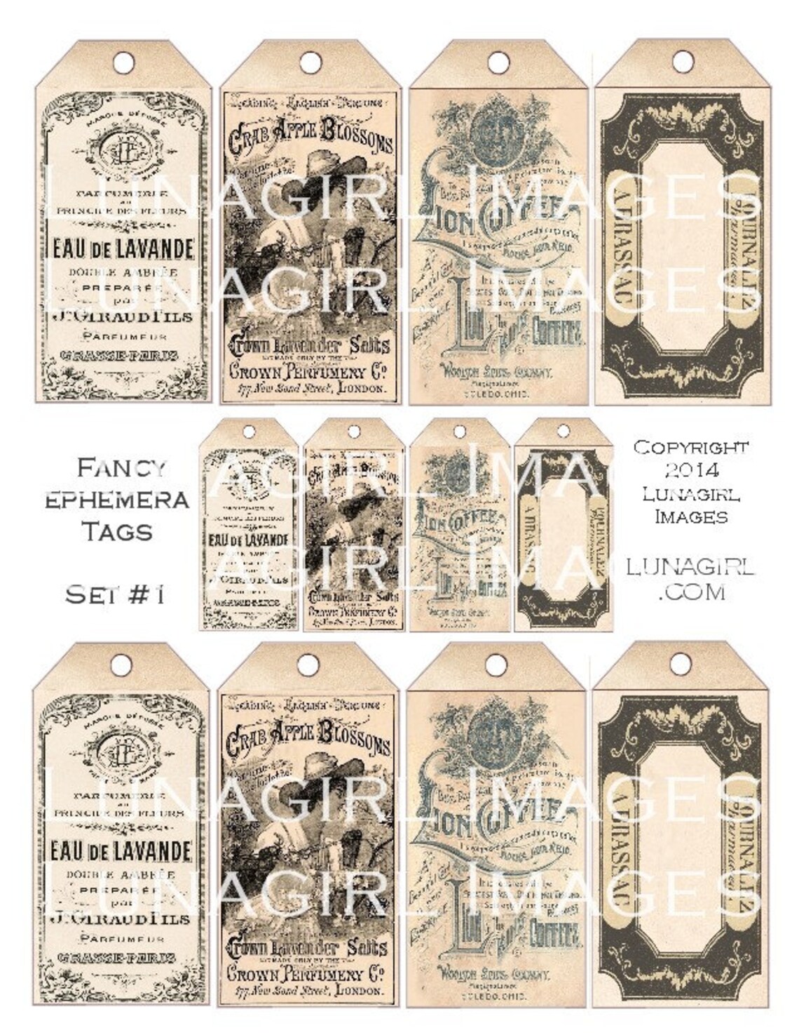 FANCY EPHEMERA TAGS Digital Collage Sheet Vintage Printables, Shabby ...