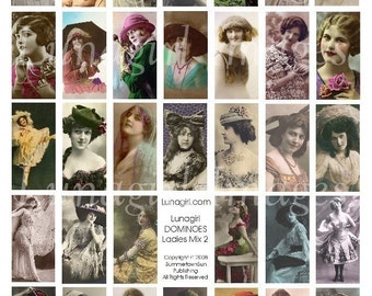Vintage Women DOMINOES digital collage sheet, 1x2 tiles pendant jewelry, vintage photos ladies girls flappers, altered art ephemera DOWNLOAD