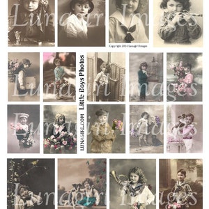 VINTAGE BOYS digital collage sheet, Vintage Photos, Victorian children, antique postcards, dogs flowers hats, altered art ephemera DOWNLOAD