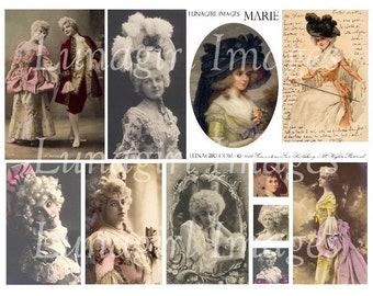 MARIE ANTOINETTE digital collage sheet, vintage French women, Paris ladies fashions, powdered wigs, elegant altered art ephemera DOWNLOAD