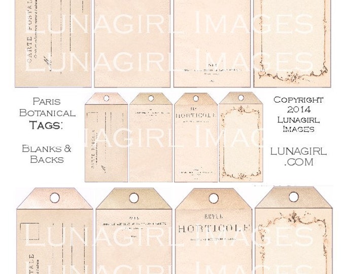 PARIS EPHEMERA TAGS Digital Collage Sheet, Shabby Chic Vintage ...