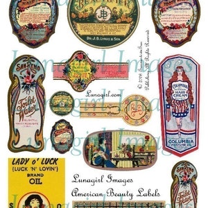 COSMETICS LABELS digital collage sheet, Vintage ephemera, Victorian beauty products antique soaps tags altered art printable images DOWNLOAD