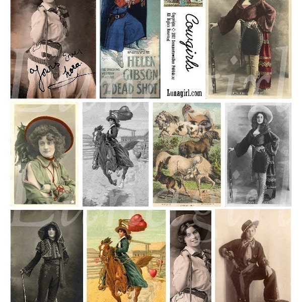 COWGIRLS digital collage sheet, vintage photos western women, rodeo riders HORSES, Americana altered art images printables ephemera DOWNLOAD