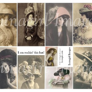 VICTORIAN LADIES HAT, Collage Sheet, vintage Frauen Mädchen, vintage Fotos Postkarten, Edwardian Mode veränderte Kunst Ephemera Download