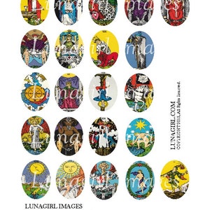 Vintage TAROT CARDS hoja de collage digital, colgantes ovalados de 30x40 mm, Arcanos mayores, imágenes de arte victoriano gitano de fortuna oculta mágica DESCARGAR