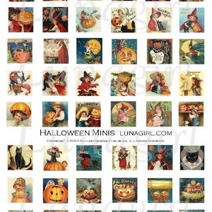 HALLOWEEN INCHIES digital collage sheet, vintage images art, square pendants charms, jewelry ephemera, witches pumpkins black cats, DOWNLOAD