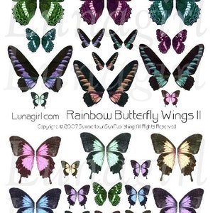 BUTTERFLY WINGS digital collage sheet, fairy wings, rainbow butterflies, pastel vintage faerie fantasy altered art jewelry Ephemera DOWNLOAD