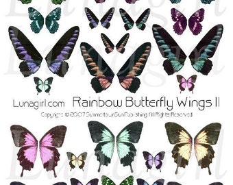 BUTTERFLY WINGS digital collage sheet, fairy wings, rainbow butterflies, pastel vintage faerie fantasy altered art jewelry Ephemera DOWNLOAD