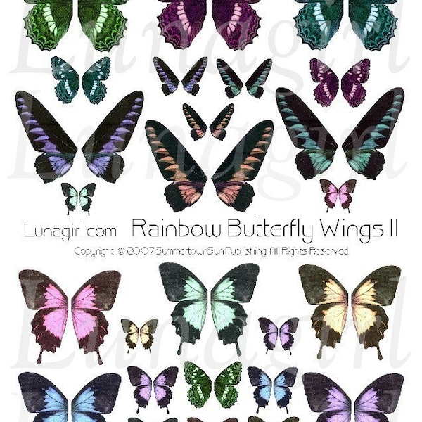 BUTTERFLY WINGS digital collage sheet, fairy wings, rainbow butterflies, pastel vintage faerie fantasy altered art jewelry Ephemera DOWNLOAD