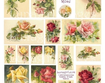VICTORIAN ROSES digital collage sheet, vintage flowers, floral art cards tags pictures, Catherine Klein roses, antique art ephemera DOWNLOAD