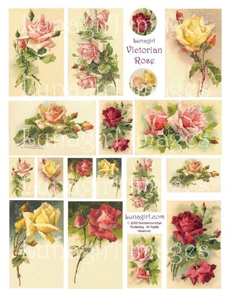 VICTORIAN ROSES Digital Collage Sheet, Vintage Flowers, Floral Art ...
