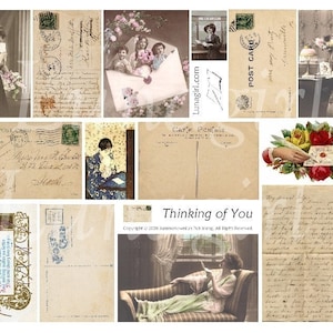 VINTAGE LETTRES feuille de collage numérique Romantique Éphémère Amour femmes victoriennes photos manuscrites pages cartes postales arrière-plans antiques TÉLÉCHARGER