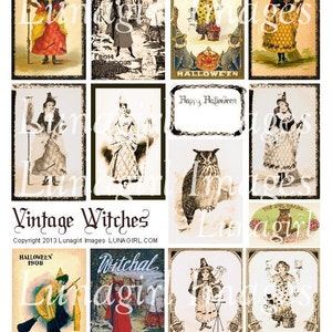 VINTAGE WITCHES digital collage sheet Halloween Victorian women girls sepia spooky owls antique cards pictures ephemera altered art DOWNLOAD