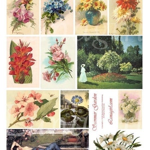 SUMMER GARDEN digital collage sheet Victorian flowers, floral cards, vintage postcards Klein Art, Victorian women goddess, ephemera DOWNLOAD