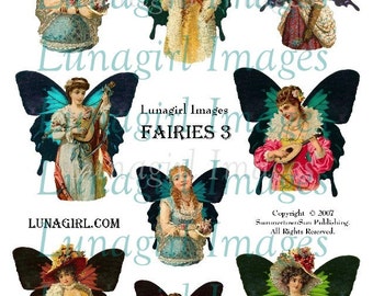 VINTAGE FAIRIES digital collage sheet, fantasy Victorian ladies girls altered art fairy wings butterflies ephemera DOWNLOAD altered fairies