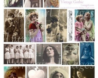 VINTAGE GOTHIC digital collage sheet flappers photos images women girls dark spooky romantic Victorian Edwardian postcards ephemera DOWNLOAD