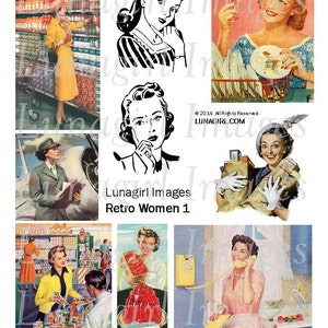 RETRO WOMEN digitaler Collage Bogen, 1950er Jahre Hausfrauen Damen, Vintage Bilder, Kitsch Mid-Century Werbekunst, Küche Fifties Mama DOWNLOAD