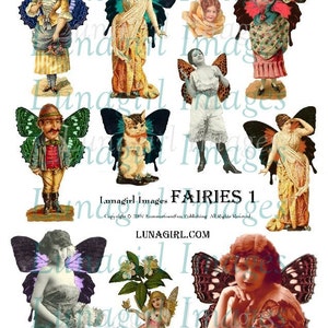 ALTERED FAIRIES digital collage sheet, Victorian ladies fairy wings, vintage girls man flappers, fantasy women, fairy cat, ephemera DOWNLOAD