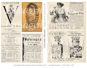 VICTORIAANSE ADS digitale collage blad, vintage dames vrouwen steampunk kunst antieke reclame tekst, reuzenrad parfum advertenties ephemera DOWNLOAD