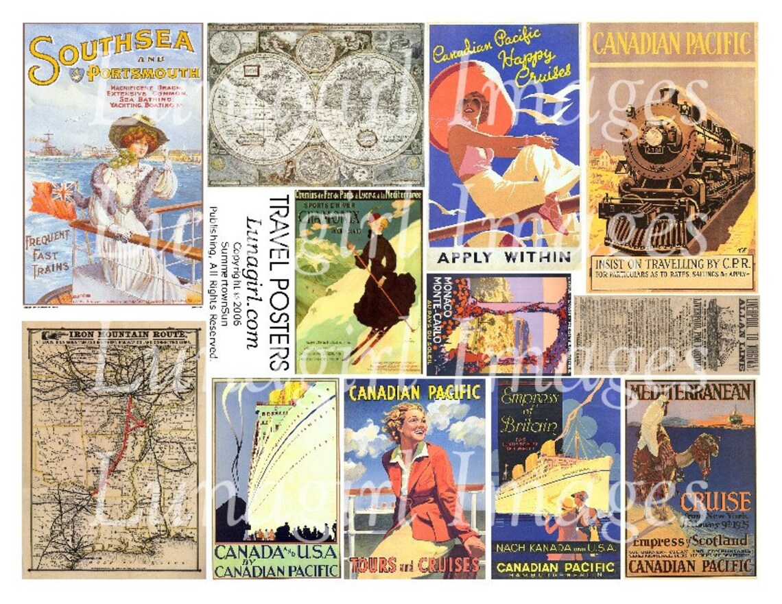 Vintage TRAVEL POSTERS Digital Collage Sheet Retro Cruise - Etsy