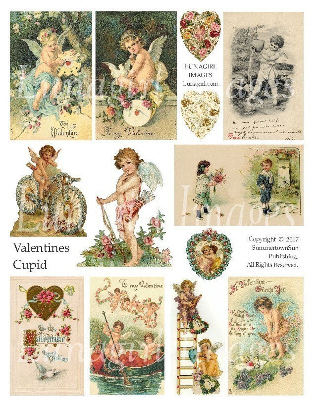 VALENTINES CUPID Digital Collage Sheet, Victorian Valentines