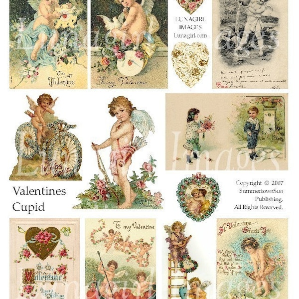 VALENTINES CUPID digital collage sheet, Victorian Valentines, vintage postcards images, cherubs hearts angels, art antique Ephemera DOWNLOAD