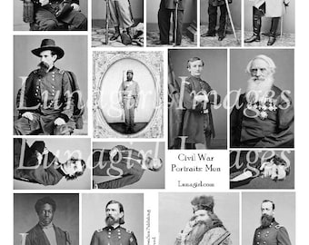 VINTAGE MEN digital collage sheet, antique photos, Victorian steampunk photographs images, Civil War soldiers, altered art ephemera DOWNLOAD