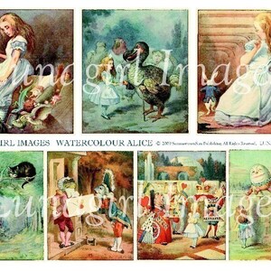 ALICE in WONDERLAND digital collage sheet, Vintage Watercolor Art, Victorian fairy tales, storybook illustrations, antique ephemera DOWNLOAD