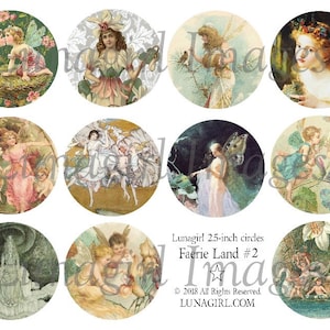 Vintage FAIRY LAND digital collage sheet 2.5-inch Circles Victorian Fairies fantasy images Artist Trading Coins mirror Art Ephemera DOWNLOAD