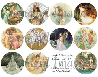 Vintage FAIRY LAND digital collage sheet 2.5-inch Circles Victorian Fairies fantasy images Artist Trading Coins mirror Art Ephemera DOWNLOAD