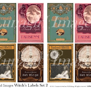 WITCHES LABELS digital collage sheet, Vintage Halloween tags apothecary potions spells steampunk Gothic spooky altered art ephemera DOWNLOAD