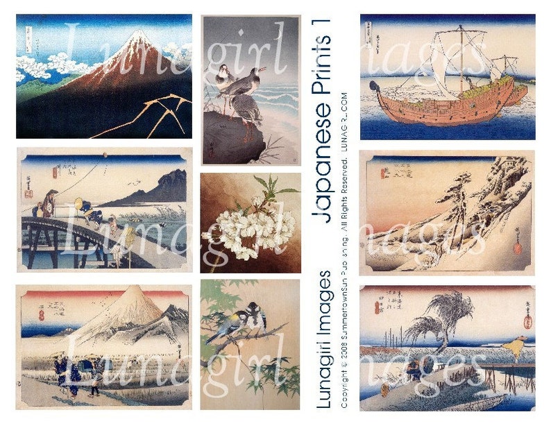 JAPANESE ART Digital Collage Sheet, Antique Vintage Images Asian Prints ...