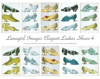 VINTAGE SHOES digital collage sheet, Victorian ladies fashions women footwear vintage art antique shoes Blue Yellow Green, ephemera DOWNLOAD