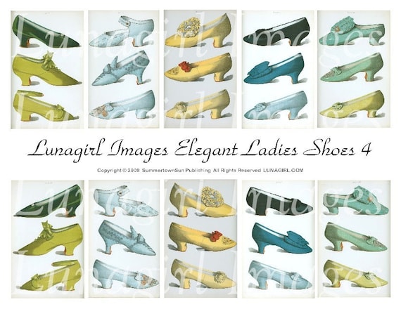 VINTAGE SHOES digital collage sheet, Victorian ladies fashions women footwear vintage art antique shoes Blue Yellow Green, ephemera DOWNLOAD