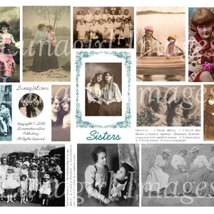 FEUILLE DE COLLAGE NUMÉRIQUE SISTERS, Photos vintage, Femmes victoriennes dames filles amies, éphémère d’art altéré, images vintage cartes postales TÉLÉCHARGER