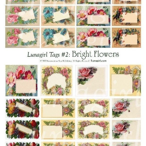 VINTAGE TAGS digital collage sheet, Victorian flowers, floral tags, vintage gift tags, Victorian labels, antique roses art ephemera DOWNLOAD