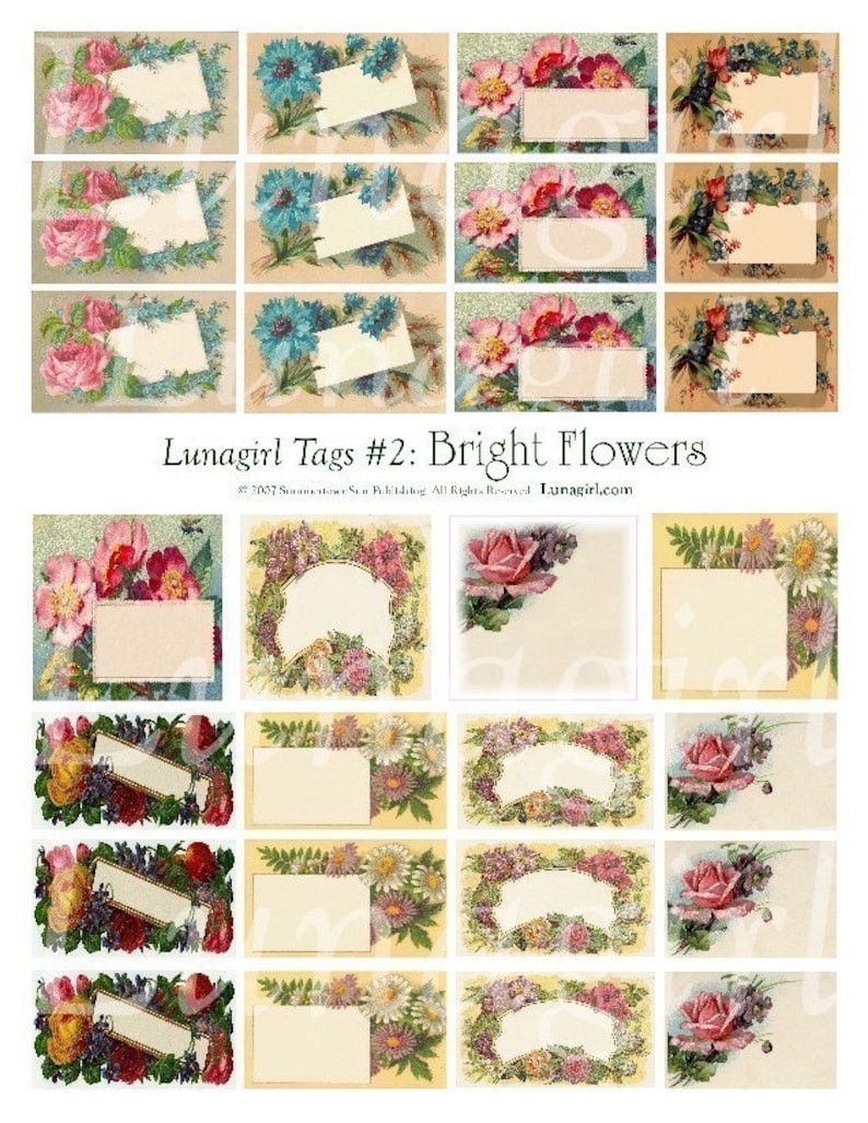 VINTAGE TAGS Digital Collage Sheet, Victorian Flowers, Floral Tags ...