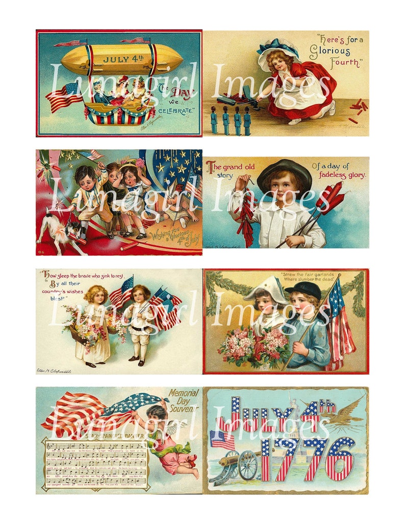 106 PATRIOTIC vintage images DOWNLOAD Victorian postcards, American Flags, July Fourth 4th, Uncle Sam, children, crafts digital art EPHEMERA image 3