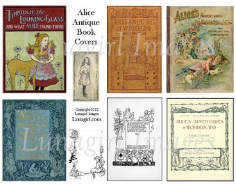 ALICE in WONDERLAND digital collage sheet, Vintage Book Covers, Victorian art fairy tales illustrations, antique storybook ephemera DOWNLOAD