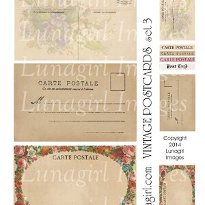 Shabby French VINTAGE POSTCARDS digital collage sheet Carte Postale backgrounds flowers frame Paris ephemera altered art printables DOWNLOAD
