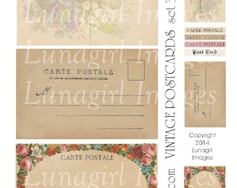 Shabby French VINTAGE POSTCARDS digital collage sheet Carte Postale sfondi fiori cornice Paris ephemera altered art printables DOWNLOAD