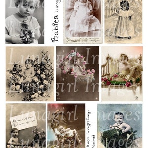 vintage BABIES feuille de collage numérique, Enfants victoriens, vintage bébé PHOTOS, victorian girls boys, cartes postales anciennes art Ephemera TÉLÉCHARGER
