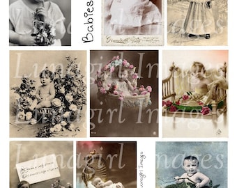 Vintage BABIES digital collage sheet, Victorian Children, vintage baby PHOTOS, victorian girls boys, antique postcards art Ephemera DOWNLOAD