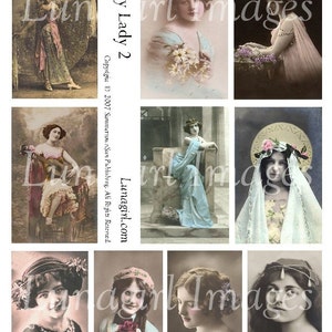 PRETTY LADIES hoja de collage digital, fotos vintage, imágenes gitanas victorianas mujeres eduardianas diosa francesas postales efímeras DESCARGAR
