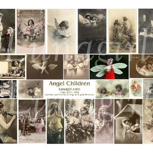 ENGEL KINDER digitale Collage Blatt Vintage Fotos französische Postkarten Weihnachten Valentinsgrußkarten veränderte Kunst geflügelte Mädchen Ephemera DOWNLOAD