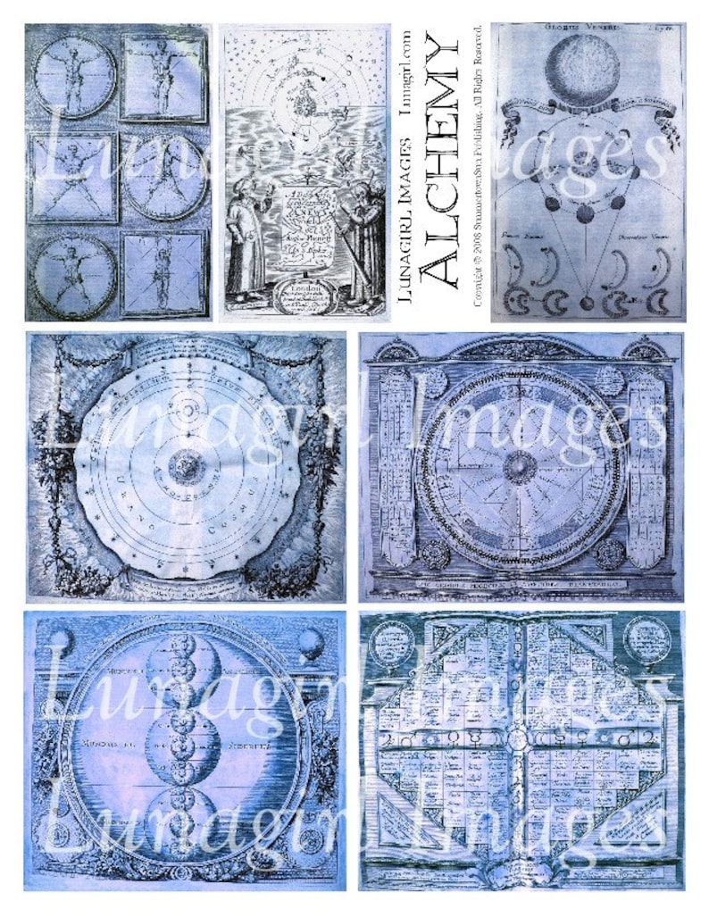 ALCHEMY in BLUE Digital Collage Sheet, Medieval Art Steampunk ...
