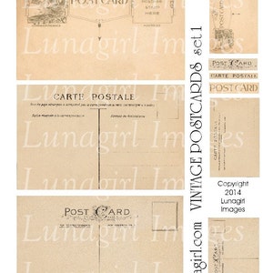 VINTAGE POSTCARDS digital collage sheet, carte postale backgrounds, sepia altered art blank cards printables, French Paris ephemera DOWNLOAD