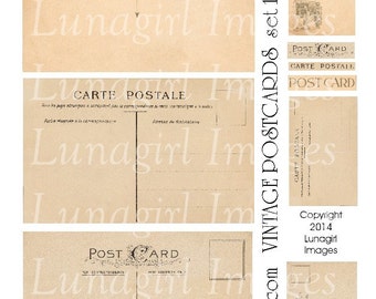 VINTAGE POSTCARDS foglio di collage digitale, carte postale sfondi, stampabili di carte vuote arte alterata seppia, francese Parigi effimera DOWNLOAD